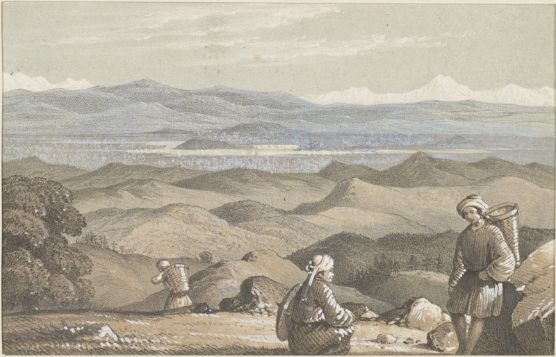 Etching for Hooker's Himalayan Journal - The Bhotan Himalaya, Assam Valley, and Burrampooter River, from Nunklow, looking North