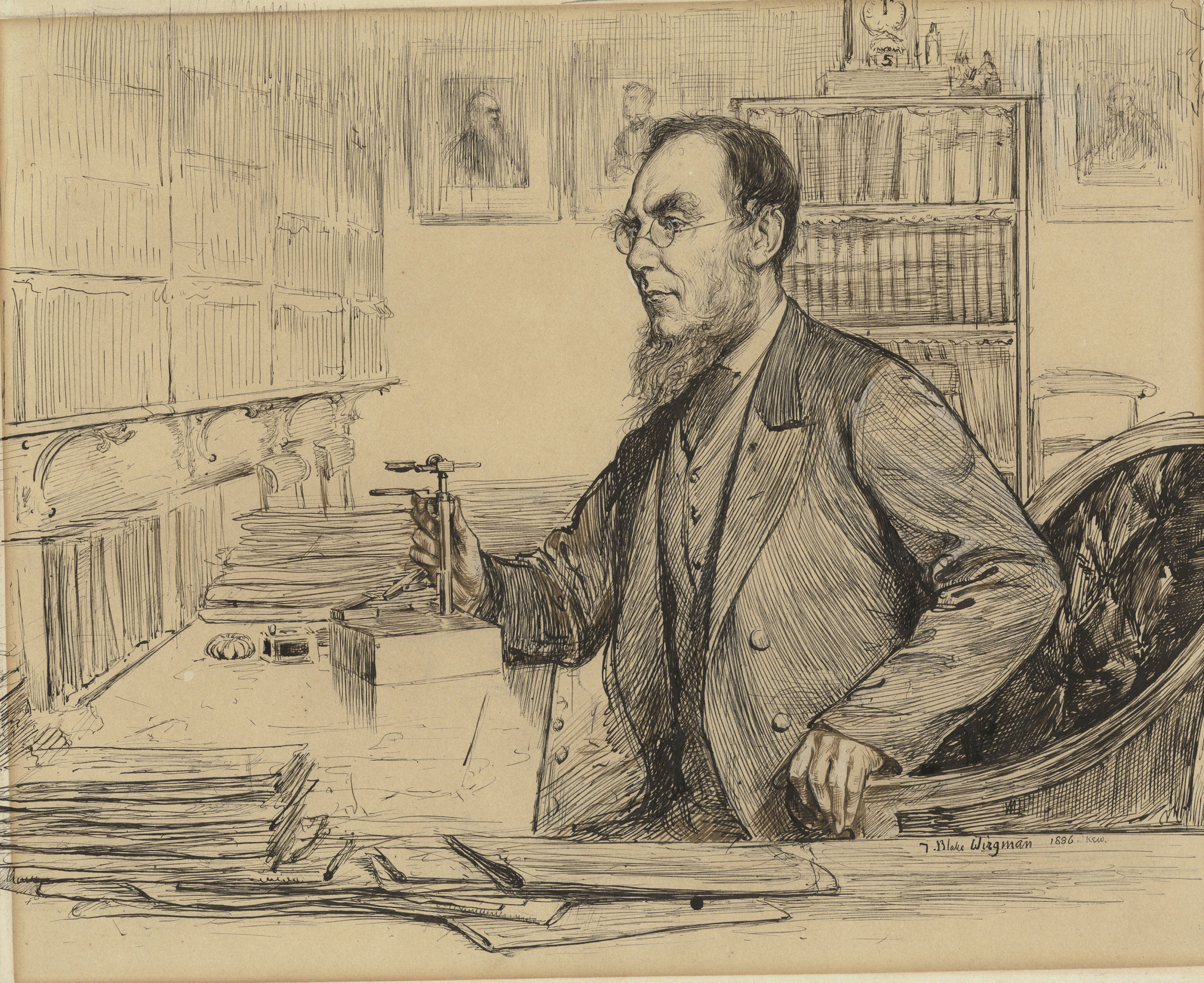 Sketch showing JD Hooker in his office