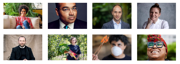 A grid of images of the speakers from the Food forever evening talks
