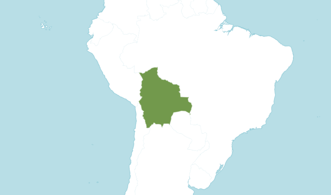 A map of the world showing where Victoria boliviana is native to