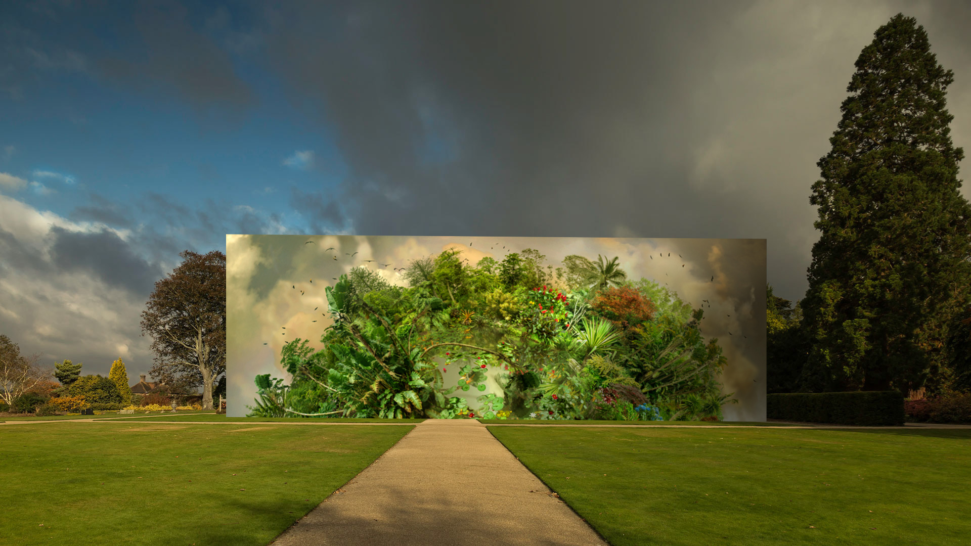 A simulation of the giant artwork that will cover The Mansion at Wakehurst