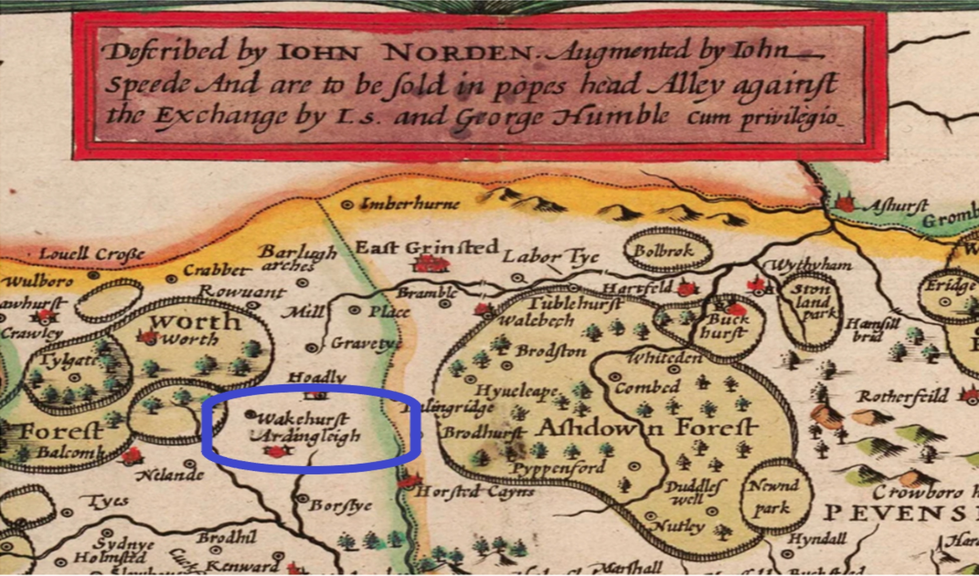 A map of Sussex from 1610, showing Wakehurst and ‘Ardingleigh’ © RBG Kew