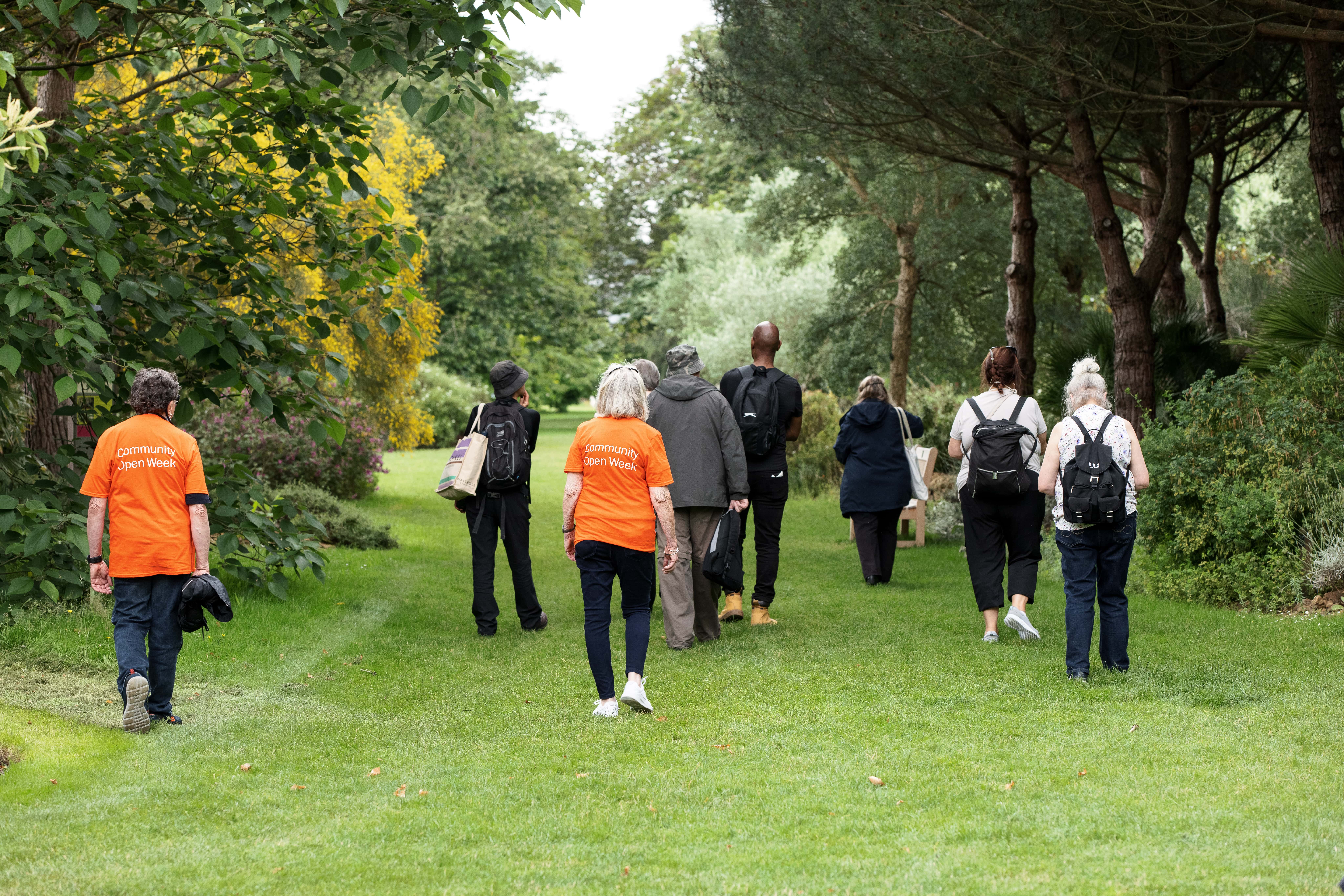 Group of people walking along Kew vista