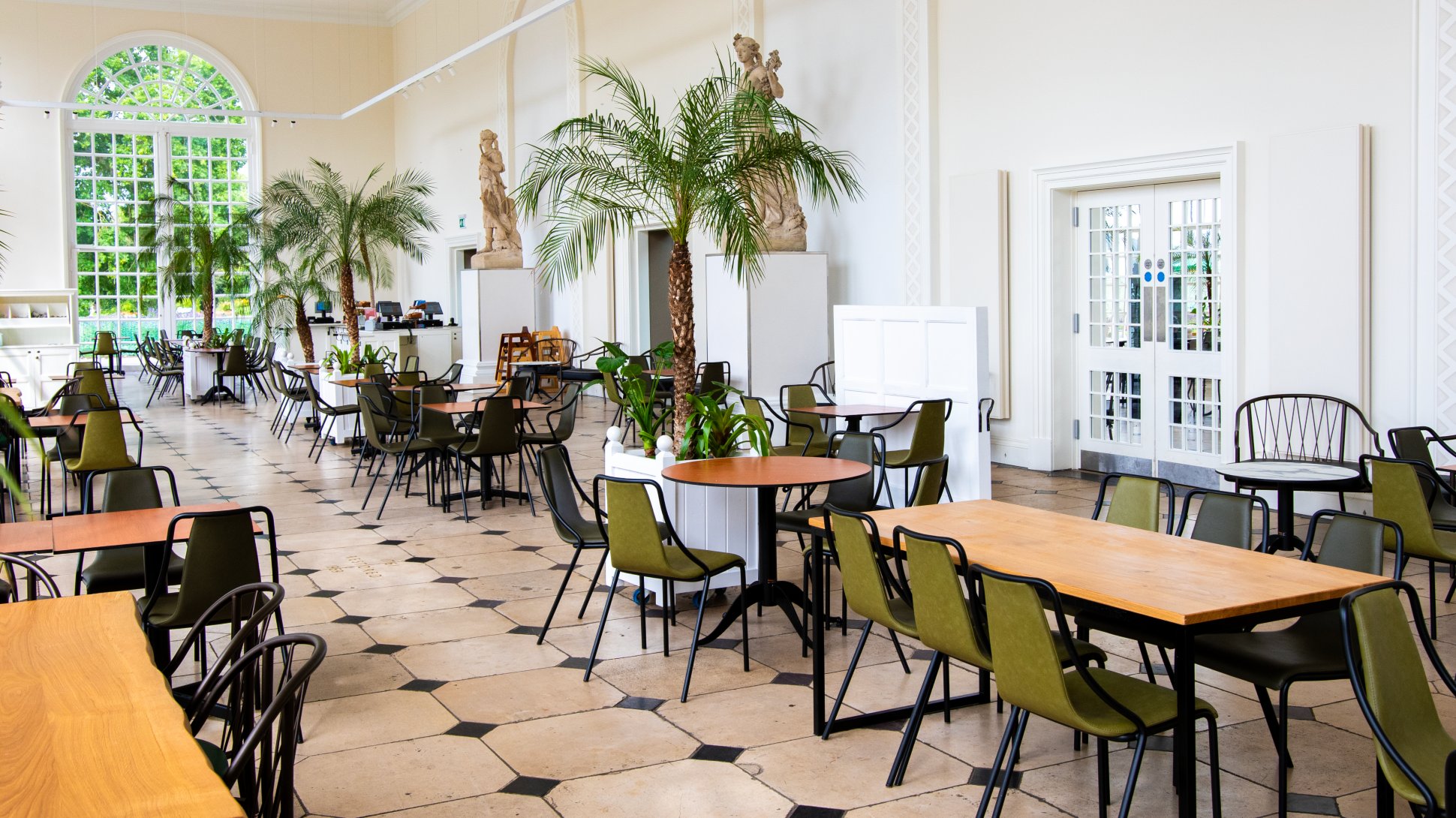 The inside of the Orangery cafe at Kew Gardens