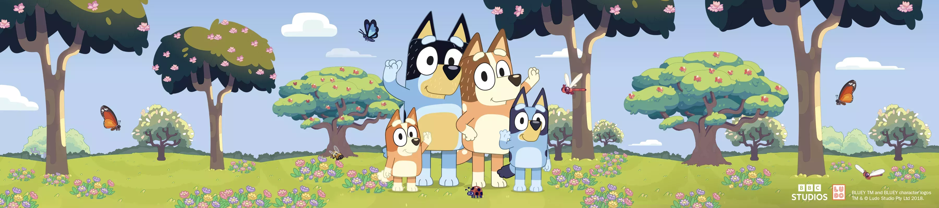 The bluey family on an illustrated background