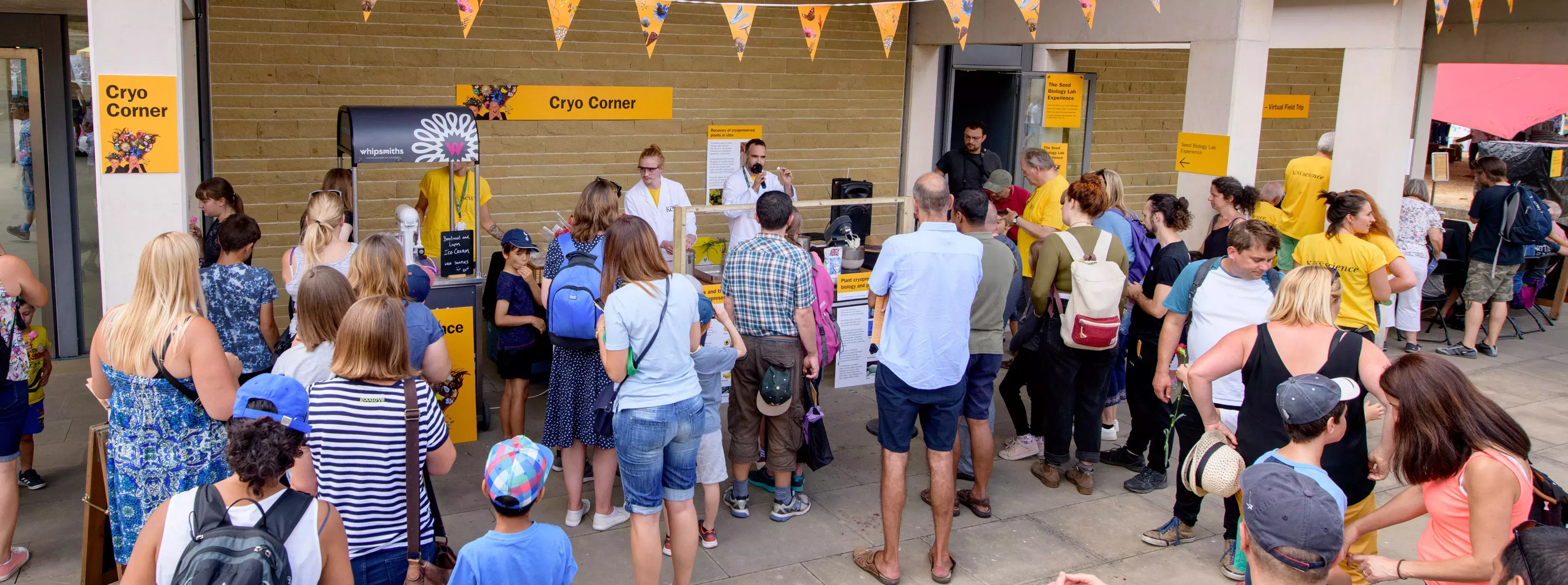 Crowd standing around Cryo corner at Kew Science festival