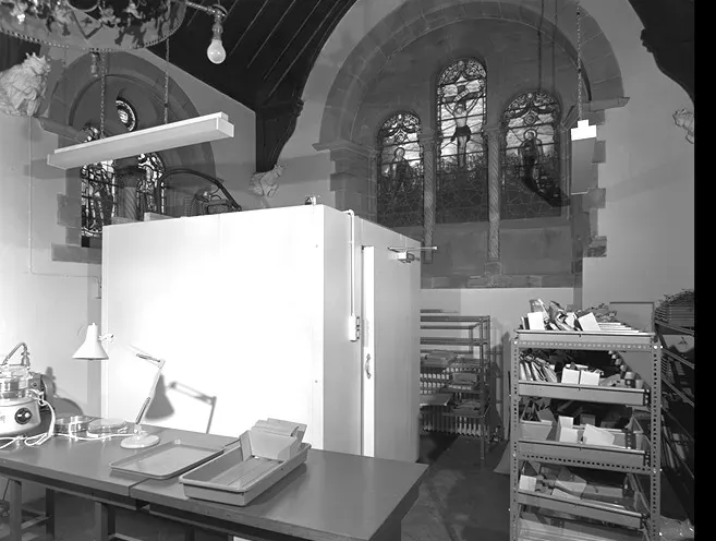 Seed bank freezer in the Chapel at Wakehurst in 1976