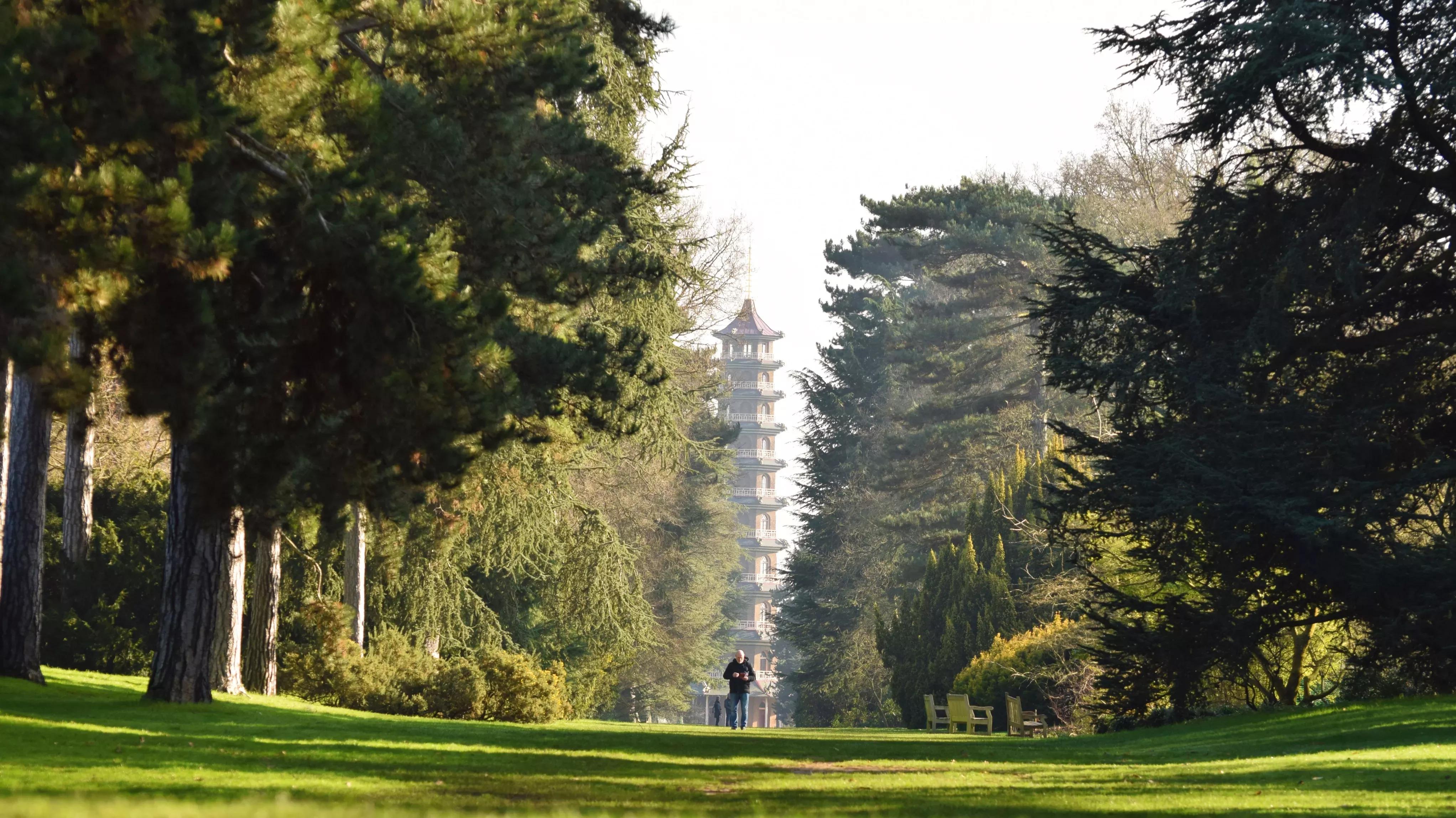 View along a vista with the Pagoda at the end and lined by trees