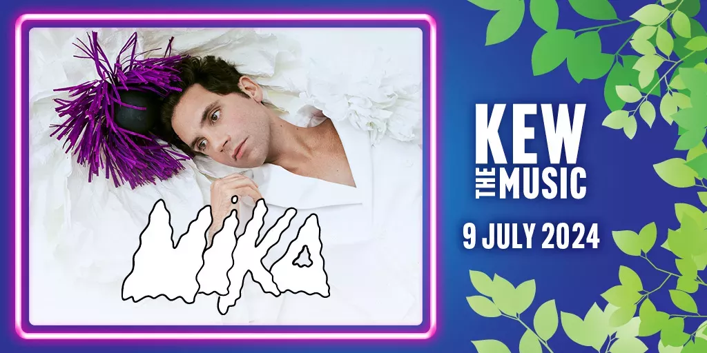 Graphic showing pop artist Mika and text: Kew the Music 9 July 2024