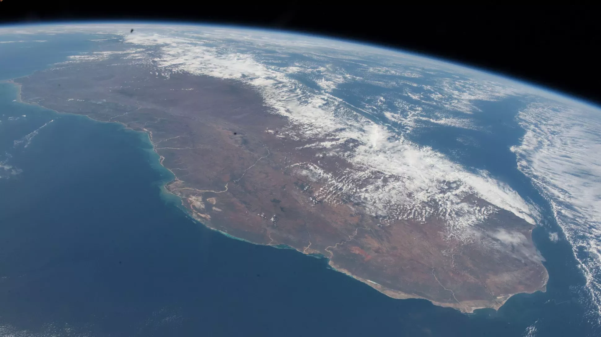A shot showing curvature of the earth and the island of madagascar